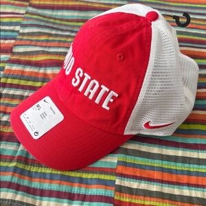 Nike Red and White Ohio State Mesh Trucker Hat medium/large new tags